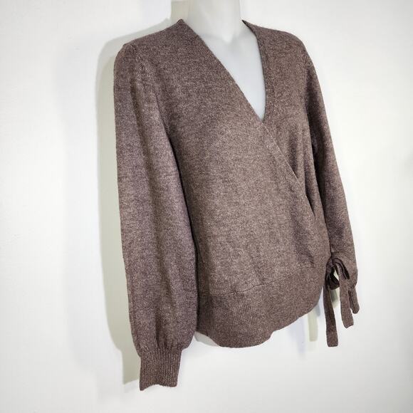 Loft Outlet Womens Sweater Faux Wrap Surplice Side Tie Brown Quiet Luxury MP - Picture 4 of 11